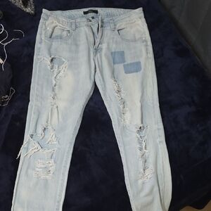 Dex Light Blue Distressed Ankle Jeans